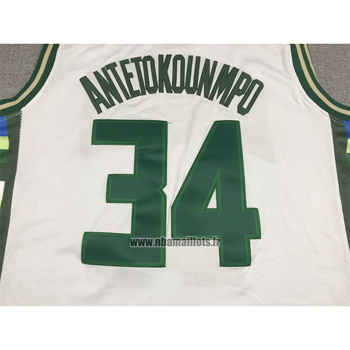Maillot Milwaukee Bucks Giannis Antetokounmpo NO 34 Ville 2021-22 Blanc